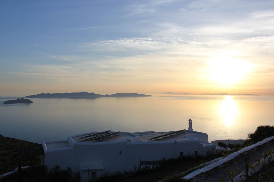 the sunset at 'Manalis Winery' blue sky background with sea